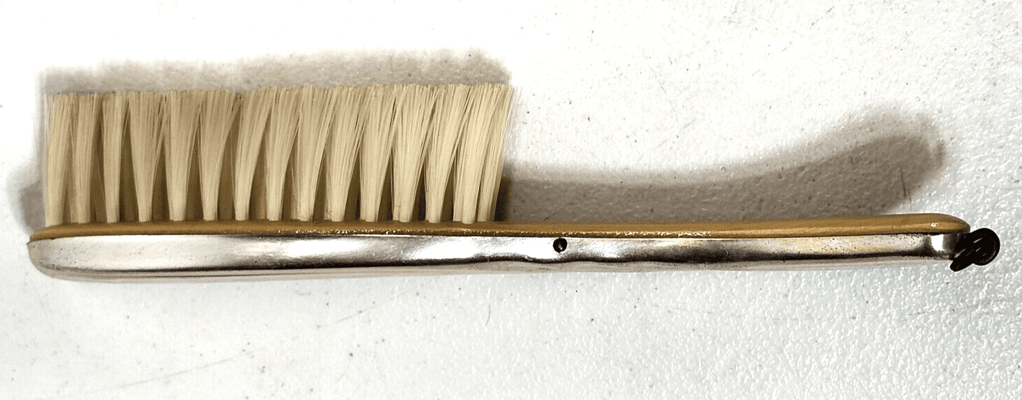 Vintage Metal Wood Hairbrush Brown Travel Purse Brush - Thumbnail 4