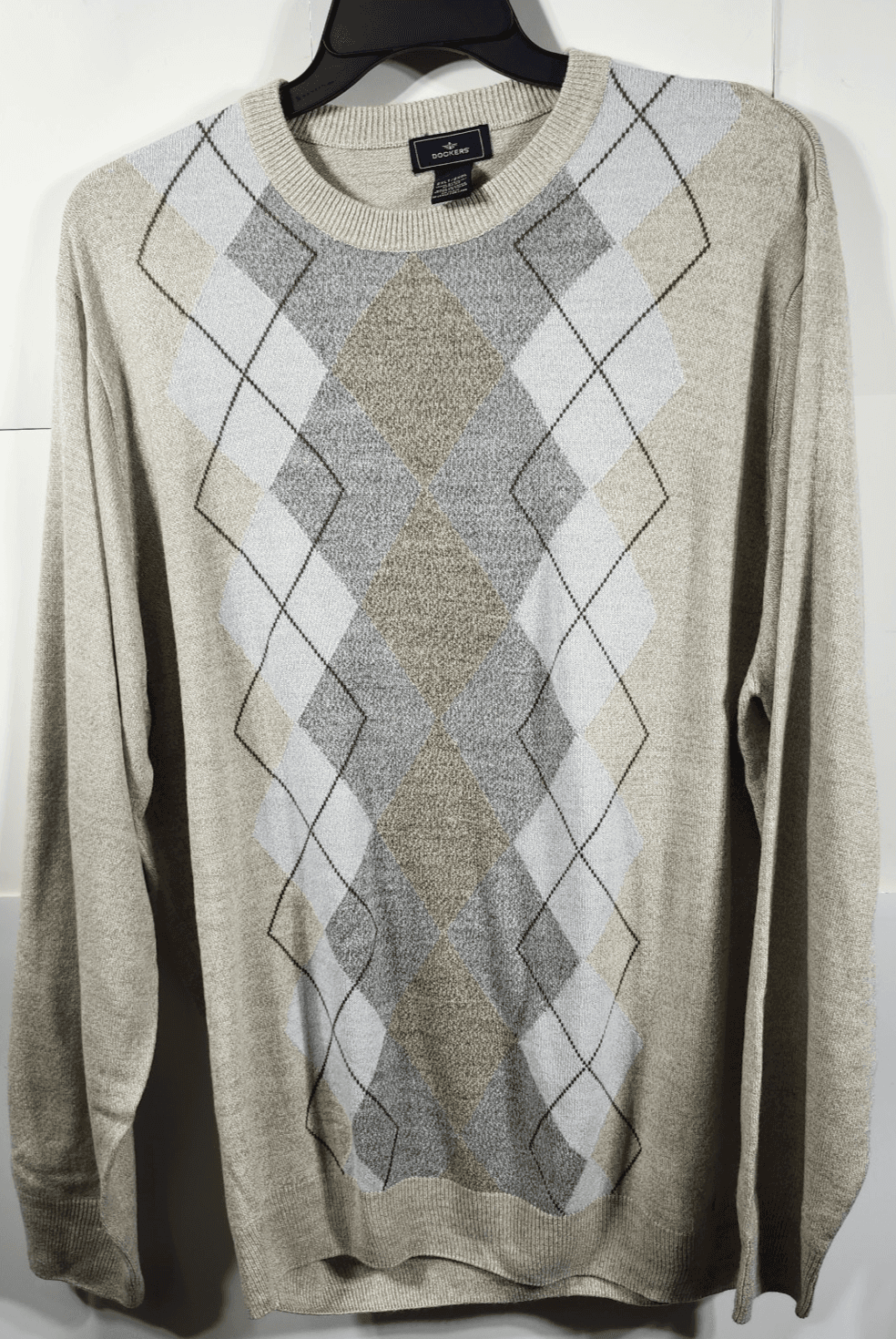 Dockers Sweater Mens 2XL Tall Diamond Pattern Knit Crewneck Pullover - Thumbnail 5