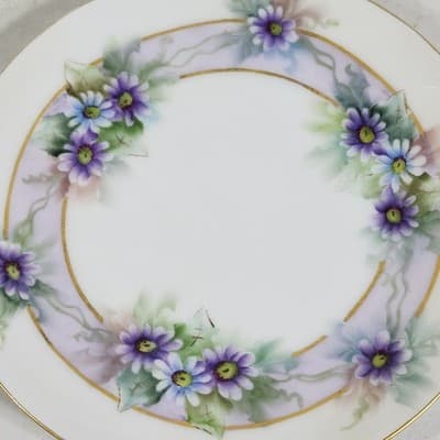 Thomas Bavaria Hand Painted Plate Purple Violets Gold Trim 6.5" Vintage - Thumbnail 3