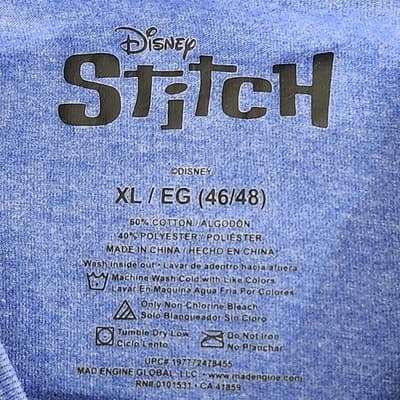 Disney Stitch Shirt Mens XL Party Animal Graphic Tee Blue Short Sleeve - Thumbnail 7