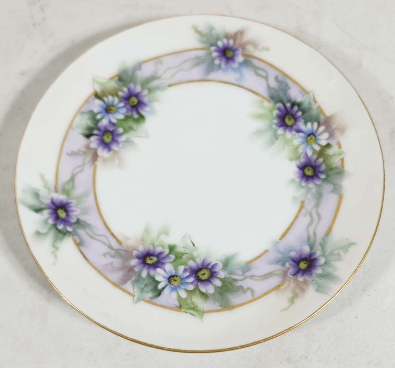 Thomas Bavaria Hand Painted Plate Purple Violets Gold Trim 6.5" Vintage