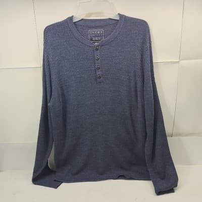 Jachs New York Henley Crew Neck Shirt Men's Size Large Blue Long Sleeve - Thumbnail 5