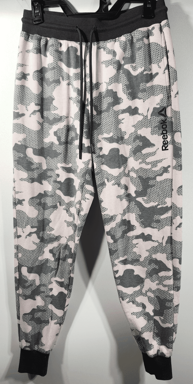 Reebok Sweatpants Women's Small Pink Camouflage Drawstring Pocket Waistband