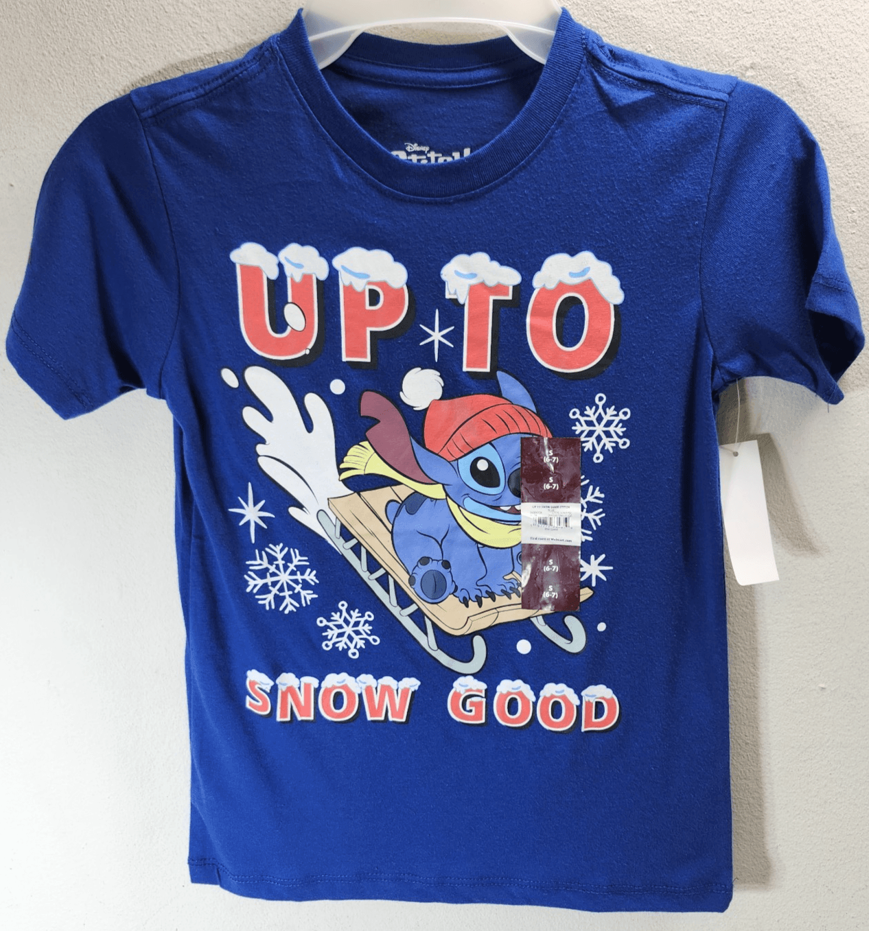 Disney Lilo & Stitch "Up To Snow Good" Graphic T-shirt Boys Size Small NEW