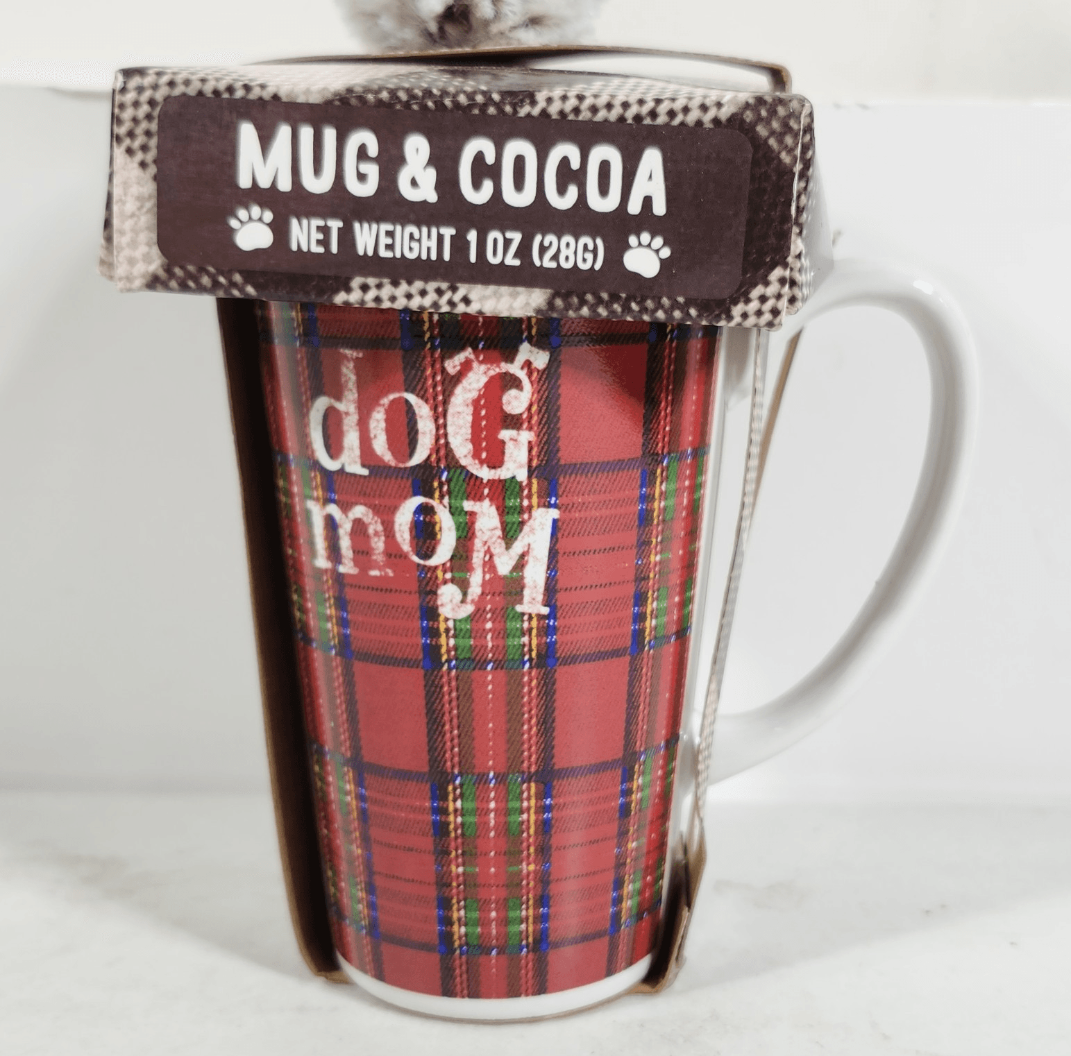 Dog Mom Cup Tall Plaid Mug & Cocoa NEW