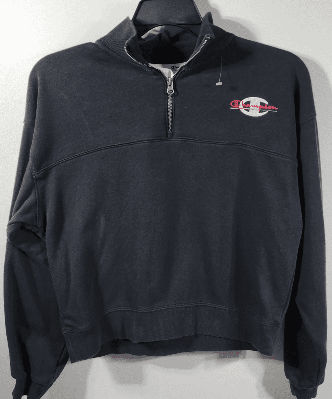 Champion Women's Long Sleeve 1/4 Zip Pullover Sweatshirt Size Small Black - Thumbnail 5