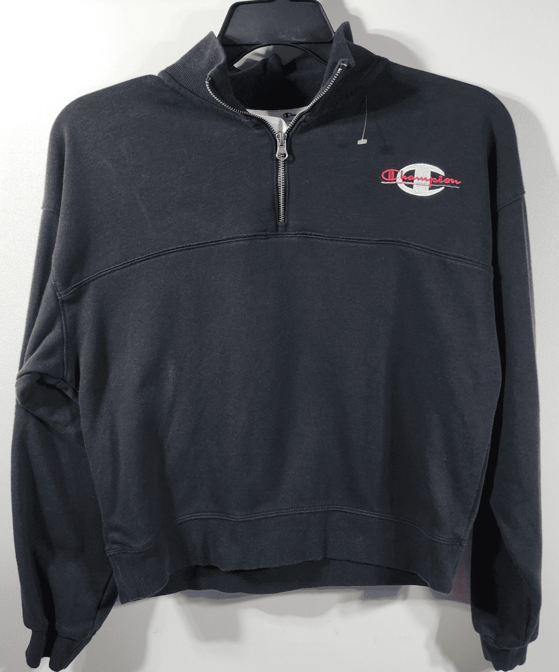 Champion Women's Long Sleeve 1/4 Zip Pullover Sweatshirt Size Small Black