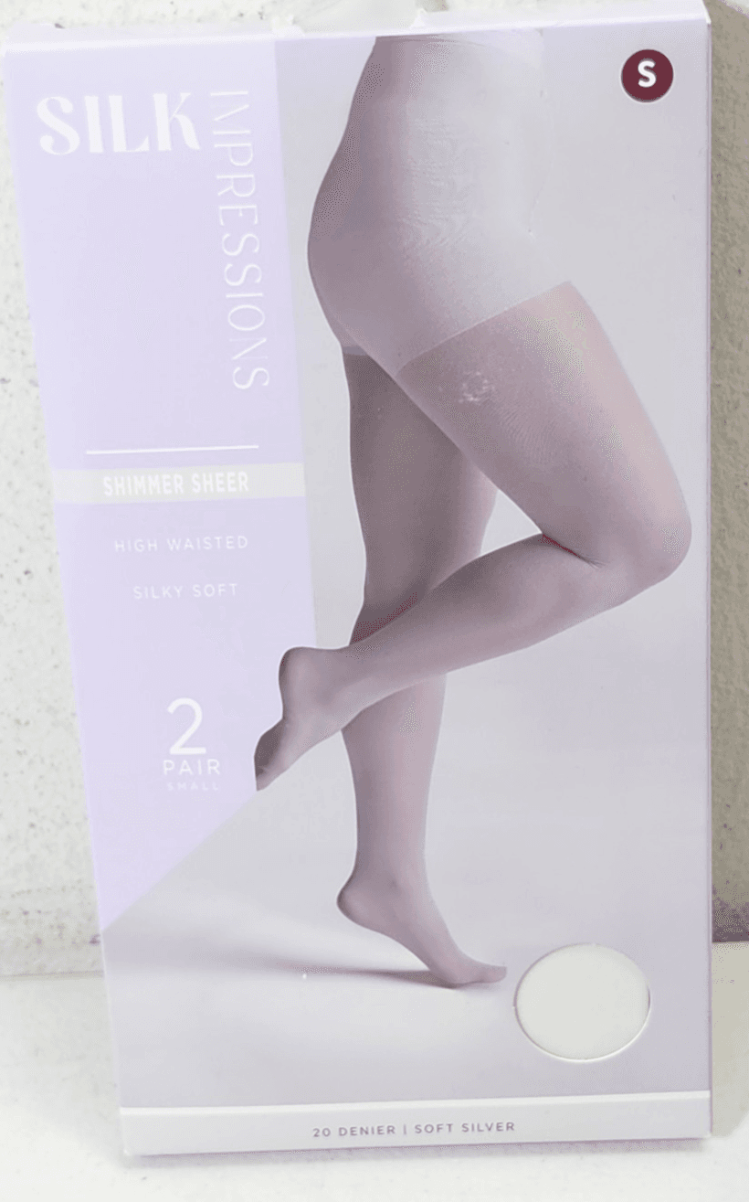 Silk Impressions Pantyhose 2 Pack Small Silver 20 Denier Shimmer Sheer