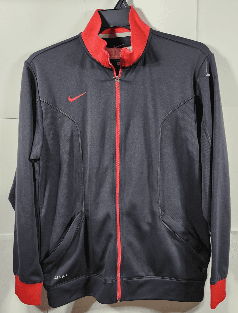 Nike Men's Small Track Jacket Red Black Full Zip Harriers Emblem