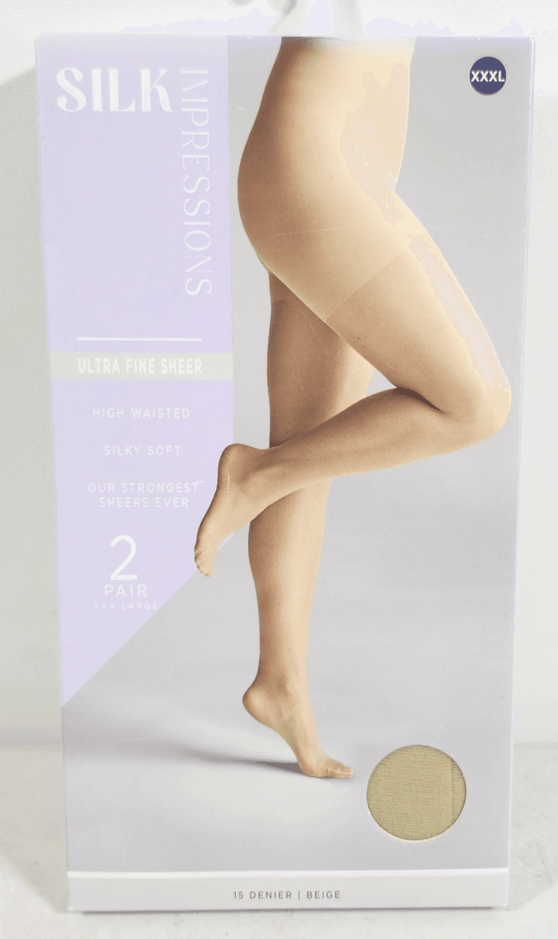 Silk Impressions Pantyhose 2 Pack XXXL Beige 15 Denier Sheer Ultra Fine