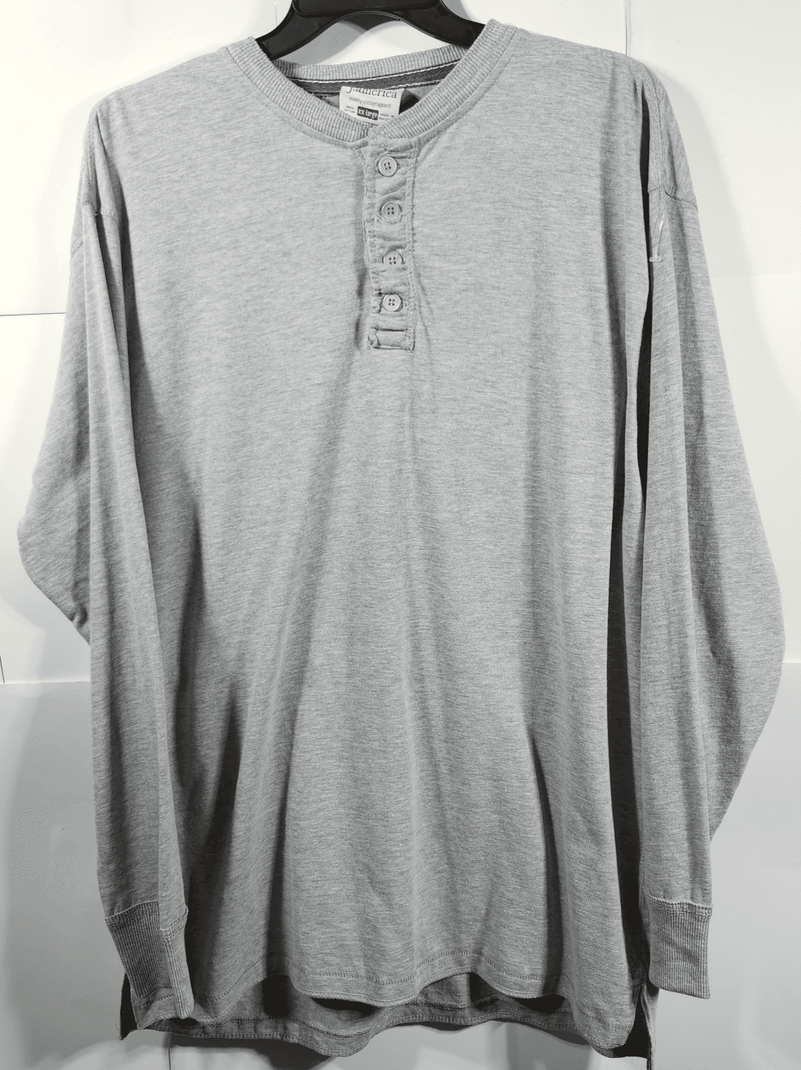 J America Men's XXL Shirt Long Sleeve 4-Button Henley Gray Cotton