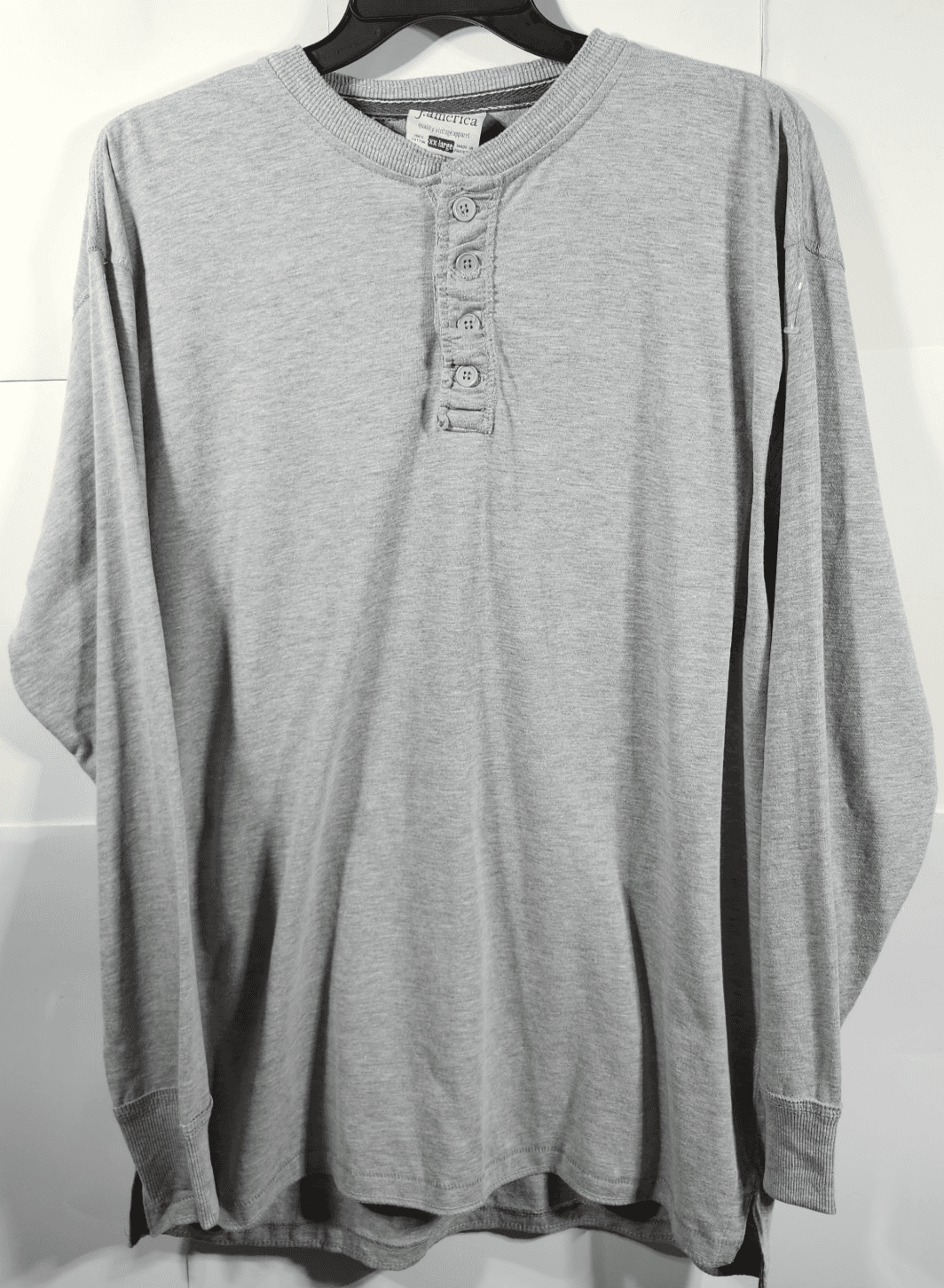 J America Men's XXL Shirt Long Sleeve 4-Button Henley Gray Cotton - Thumbnail 5