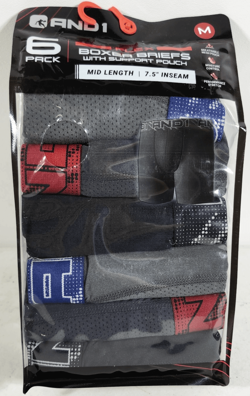 AND1 Men's M Flex Mid Length Boxer Briefs 6 Pairs Underwear NEW