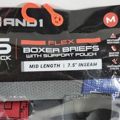 AND1 Men's M Flex Mid Length Boxer Briefs 6 Pairs Underwear NEW - Thumbnail 3
