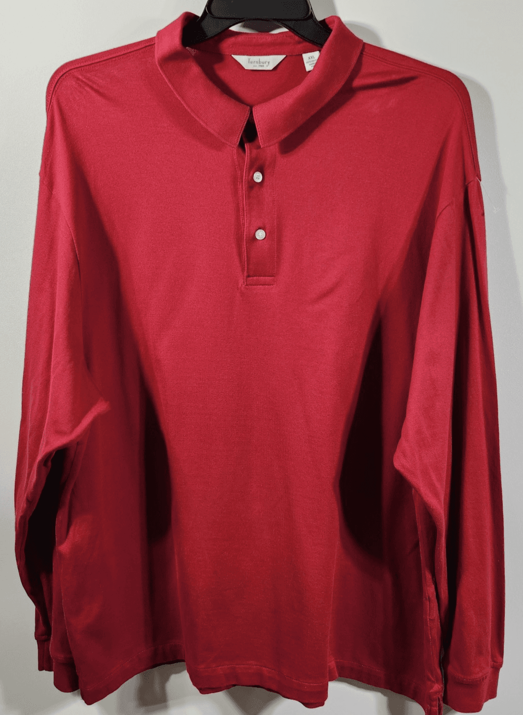 Turnbury Polo Shirt Men's XXL Red Long Sleeve Cotton Solid Classic Preppy - Thumbnail 5