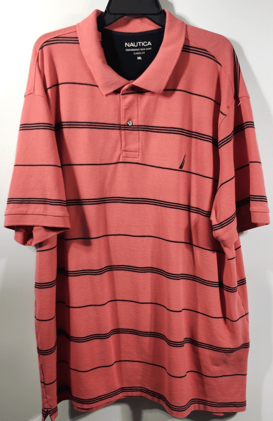 Nautica Polo Shirt Men's 3XL Blue Pink Striped Short Sleeve Classic Fit