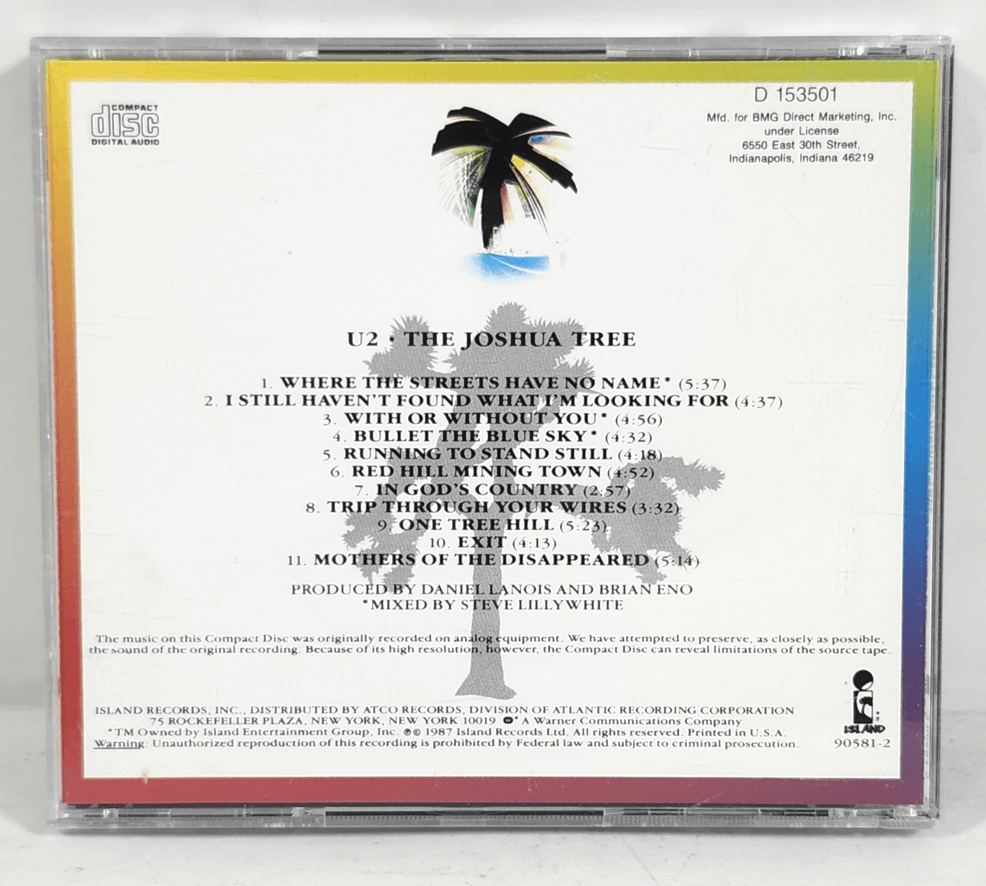 U2 The Joshua Tree Music CD 1987 Island Records - Thumbnail 3