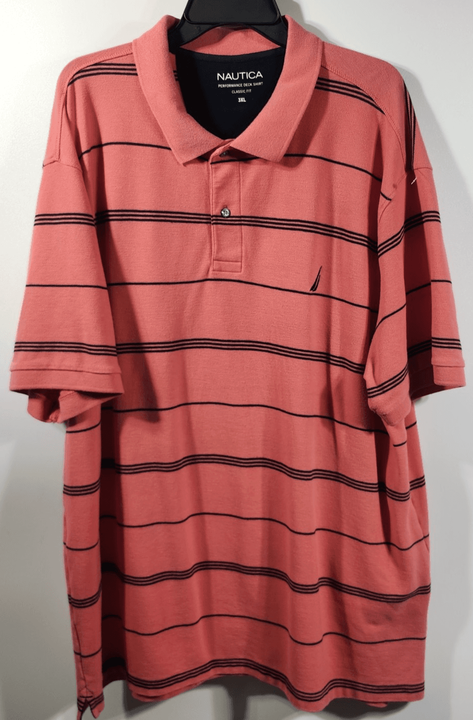 Nautica Polo Shirt Men's 3XL Blue Pink Striped Short Sleeve Classic Fit - Thumbnail 5