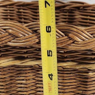 Vintage Wicker French Country Farm Market Basket Woven Cane Handle Rectangle - Thumbnail 14