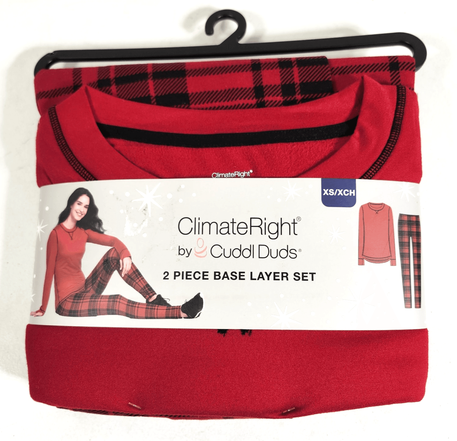 2-Piece ClimateRight by Cuddl Duds Women’s XS Base Layer Top Legging Red Black