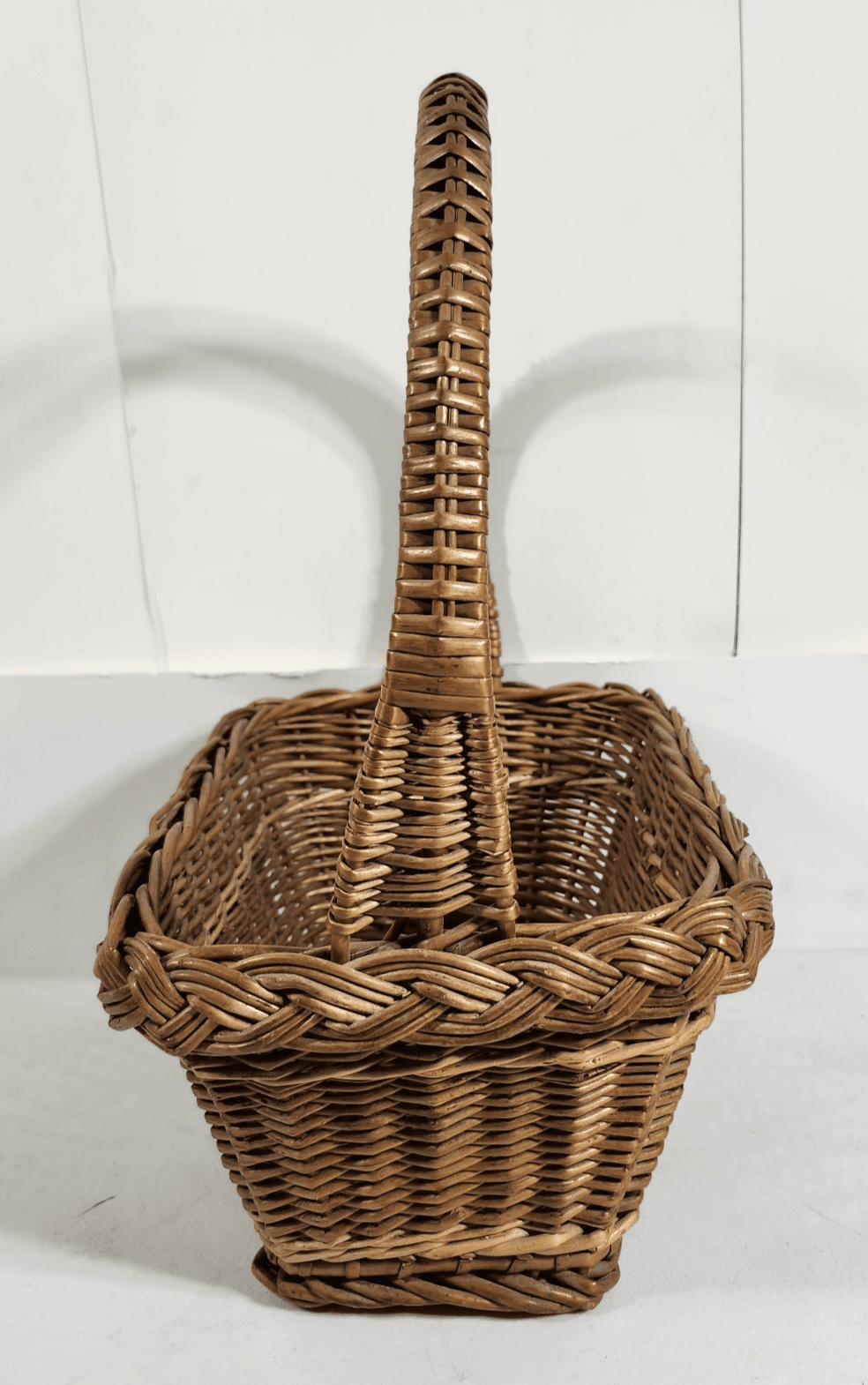 Vintage Wicker French Country Farm Market Basket Woven Cane Handle Rectangle - Thumbnail 7