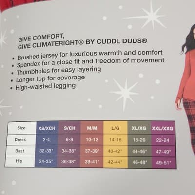 2-Piece ClimateRight by Cuddl Duds Women’s XS Base Layer Top Legging Red Black - Thumbnail 7