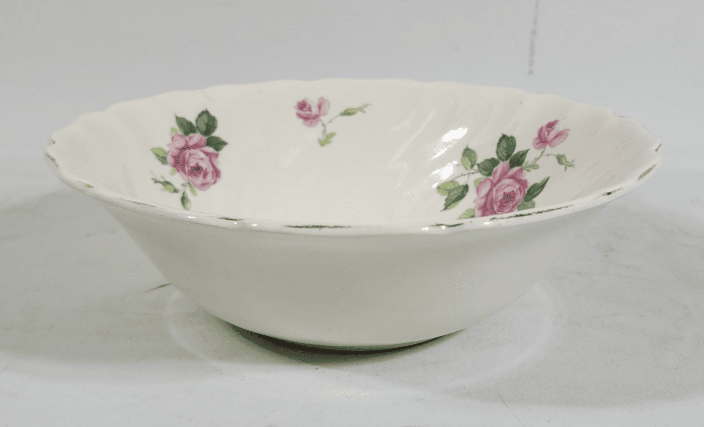 Johnson Brothers Old Chelsea Pink Roses Serving Bowl 1930s English Ironstone 8" - Thumbnail 5