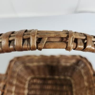 Vintage Wicker French Country Farm Market Basket Woven Cane Handle Rectangle - Thumbnail 10