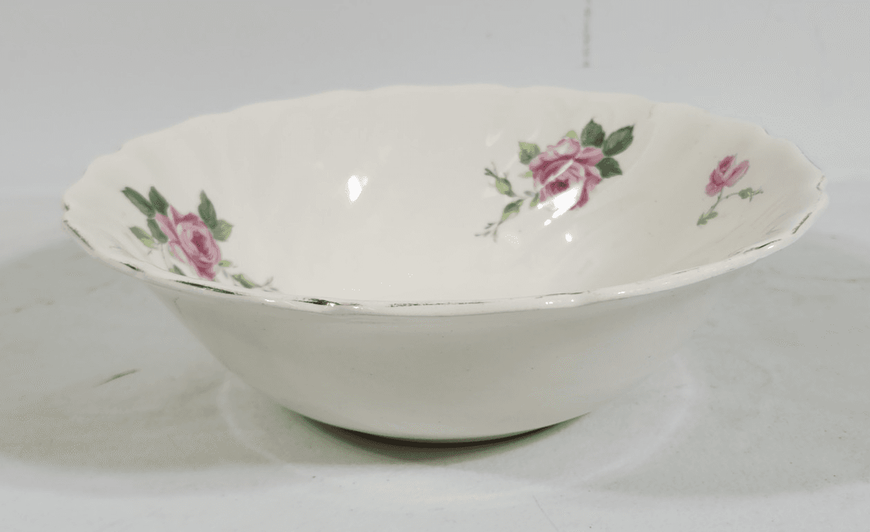Johnson Brothers Old Chelsea Pink Roses Serving Bowl 1930s English Ironstone 8" - Thumbnail 6