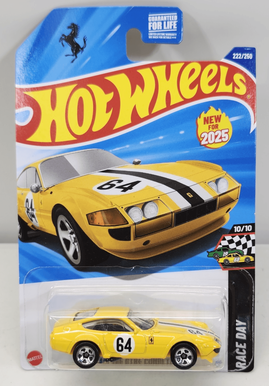 2025 Hot Wheels Ferrari 365 GTB4 Competizione Race Day Yellow Car 1/64 Toy NEW