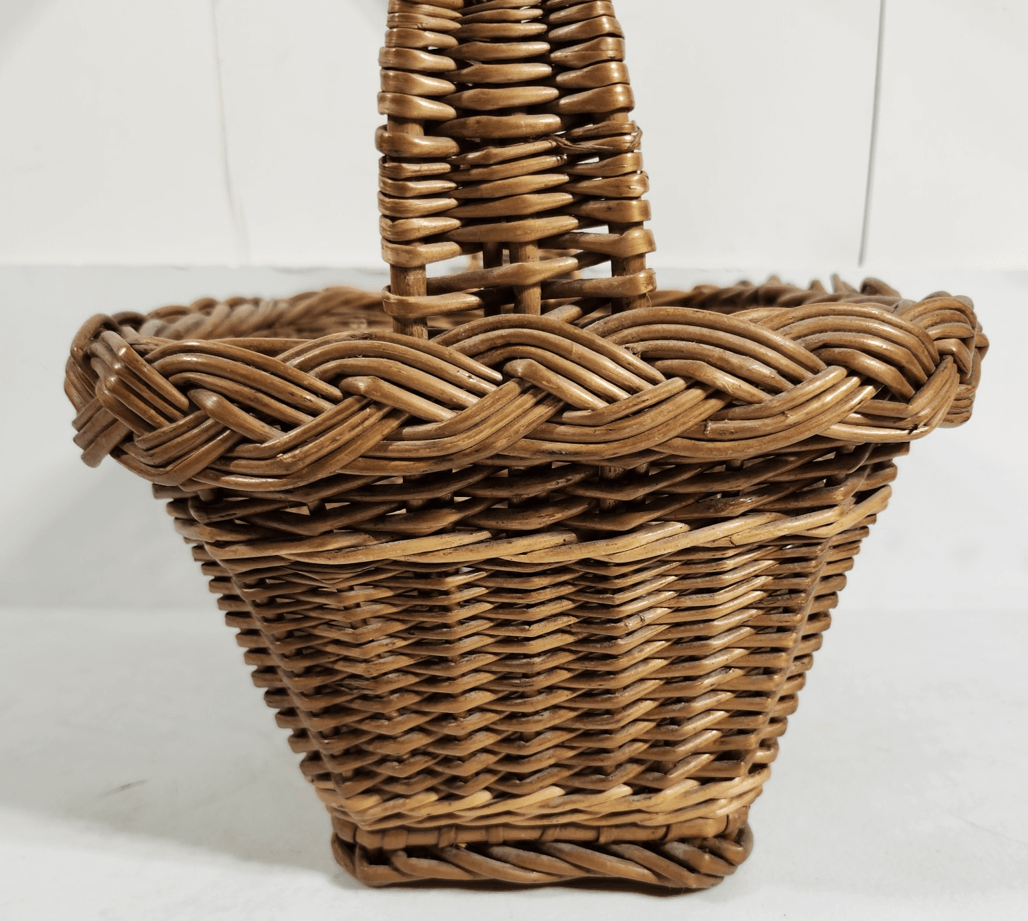 Vintage Wicker French Country Farm Market Basket Woven Cane Handle Rectangle - Thumbnail 4