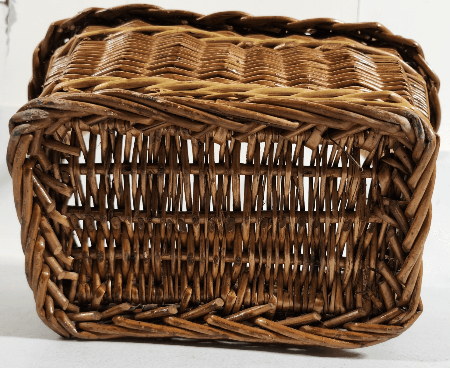 Vintage Wicker French Country Farm Market Basket Woven Cane Handle Rectangle - Thumbnail 11