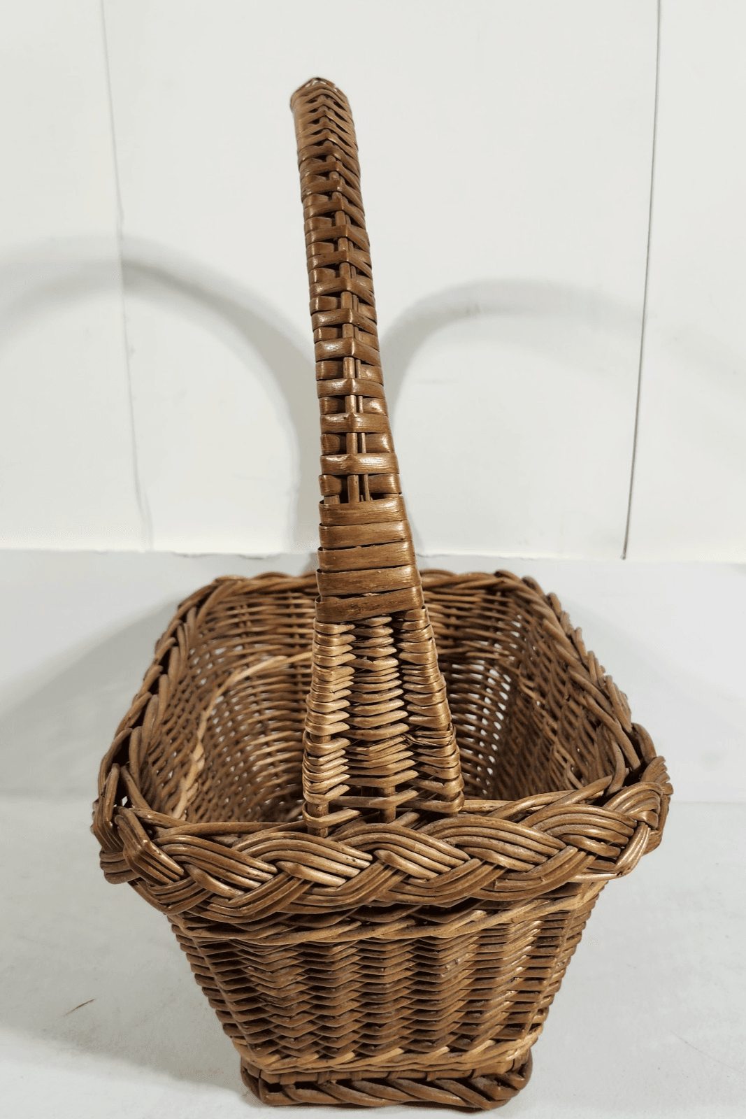 Vintage Wicker French Country Farm Market Basket Woven Cane Handle Rectangle - Thumbnail 3