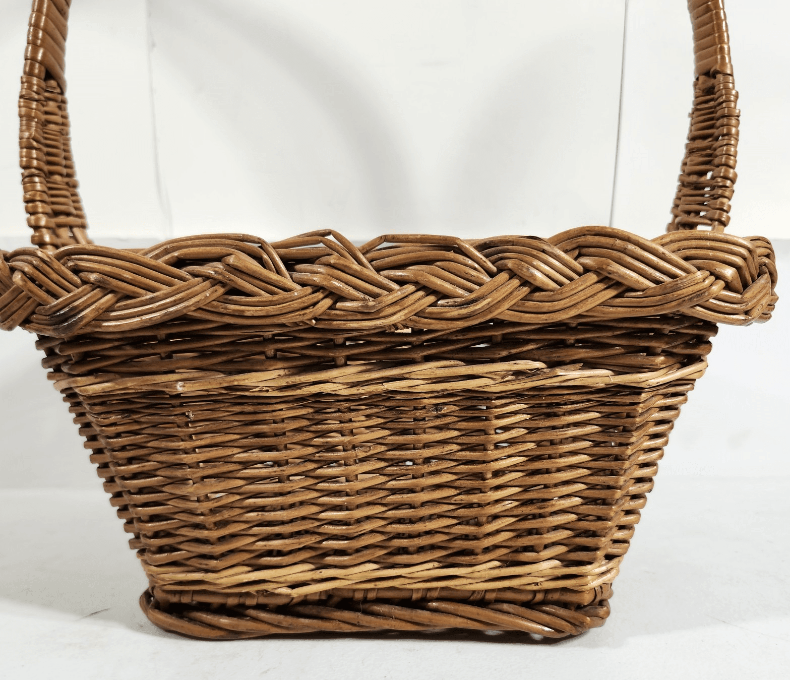 Vintage Wicker French Country Farm Market Basket Woven Cane Handle Rectangle - Thumbnail 6