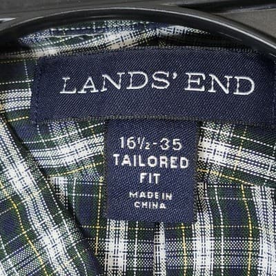 Lands End Mens Large 16 1/2 Dress Shirt Button Up Green Plaid Tailored Fit - Thumbnail 7