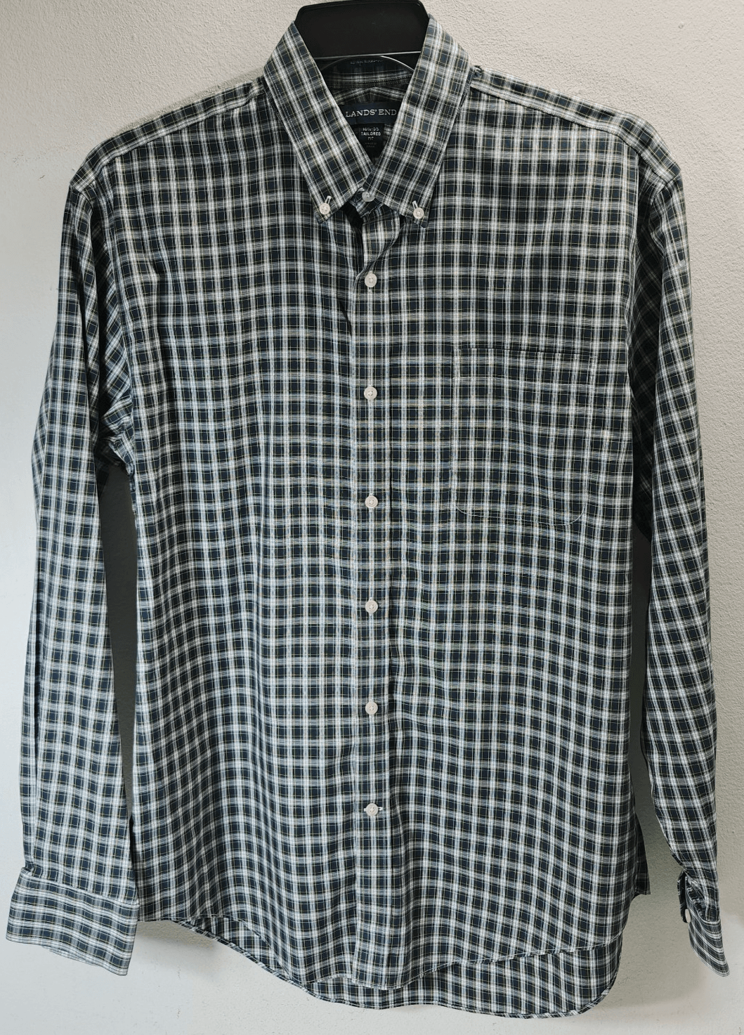Lands End Mens Large 16 1/2 Dress Shirt Button Up Green Plaid Tailored Fit - Thumbnail 5