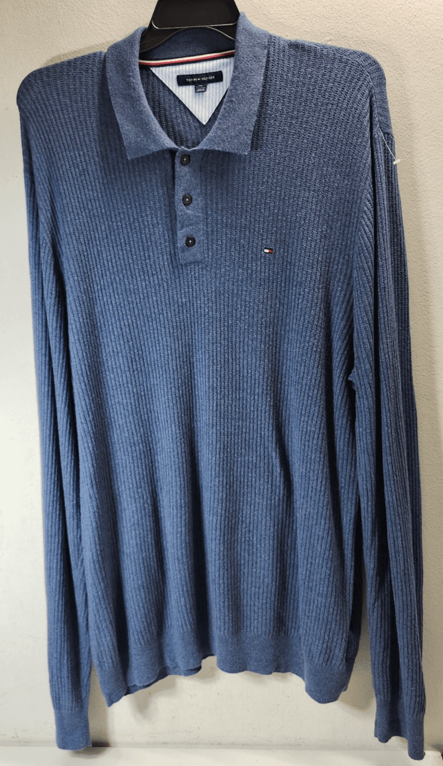 Tommy Hilfiger Shirt Mens XXL Long Sleeve Polo Collared Knit Pullover Blue - Thumbnail 5