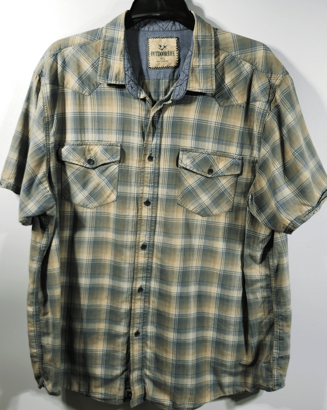 Outdoor Life Men's XXL Button Up Short Sleeve Plaid Shirt Green Yellow - Thumbnail 5