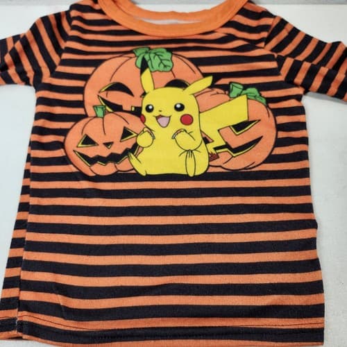 Pokemon Halloween Pumpkin Orange Striped Shirt Size 6 - Thumbnail 2
