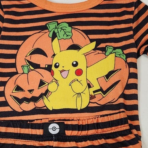 Pokemon Halloween Pumpkin Orange Striped Shirt Size 6 - Thumbnail 4