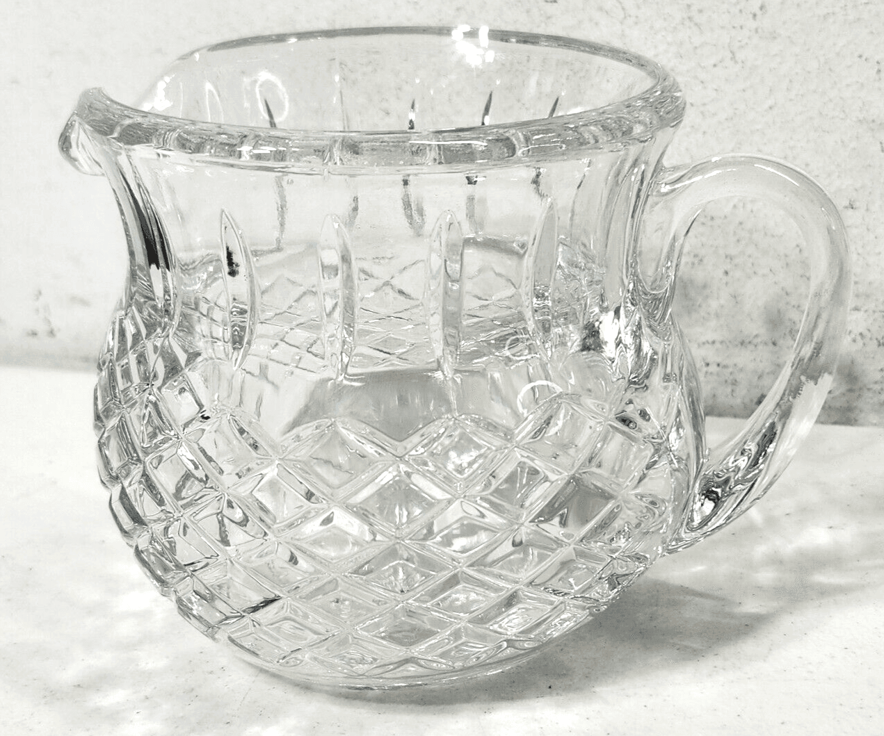 Heavy Prescut Clear Glass 5” Pitcher Diamond Pattern 16 oz Home Decor - Thumbnail 2