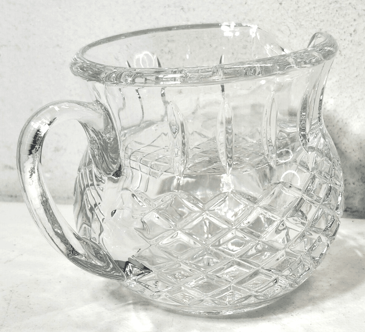 Heavy Prescut Clear Glass 5” Pitcher Diamond Pattern 16 oz Home Decor - Thumbnail 4