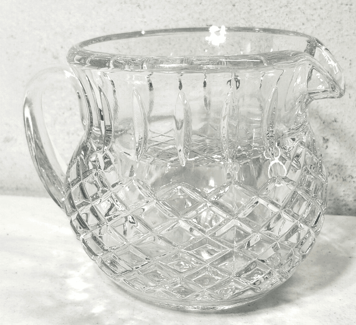 Heavy Prescut Clear Glass 5” Pitcher Diamond Pattern 16 oz Home Decor - Thumbnail 5