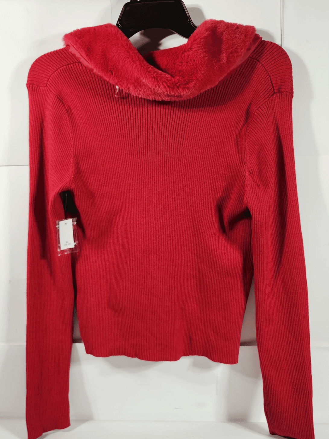 Women's No Boundaries XL Detachable Faux Fur Collar Cardigan Sweater Red NEW - Thumbnail 4