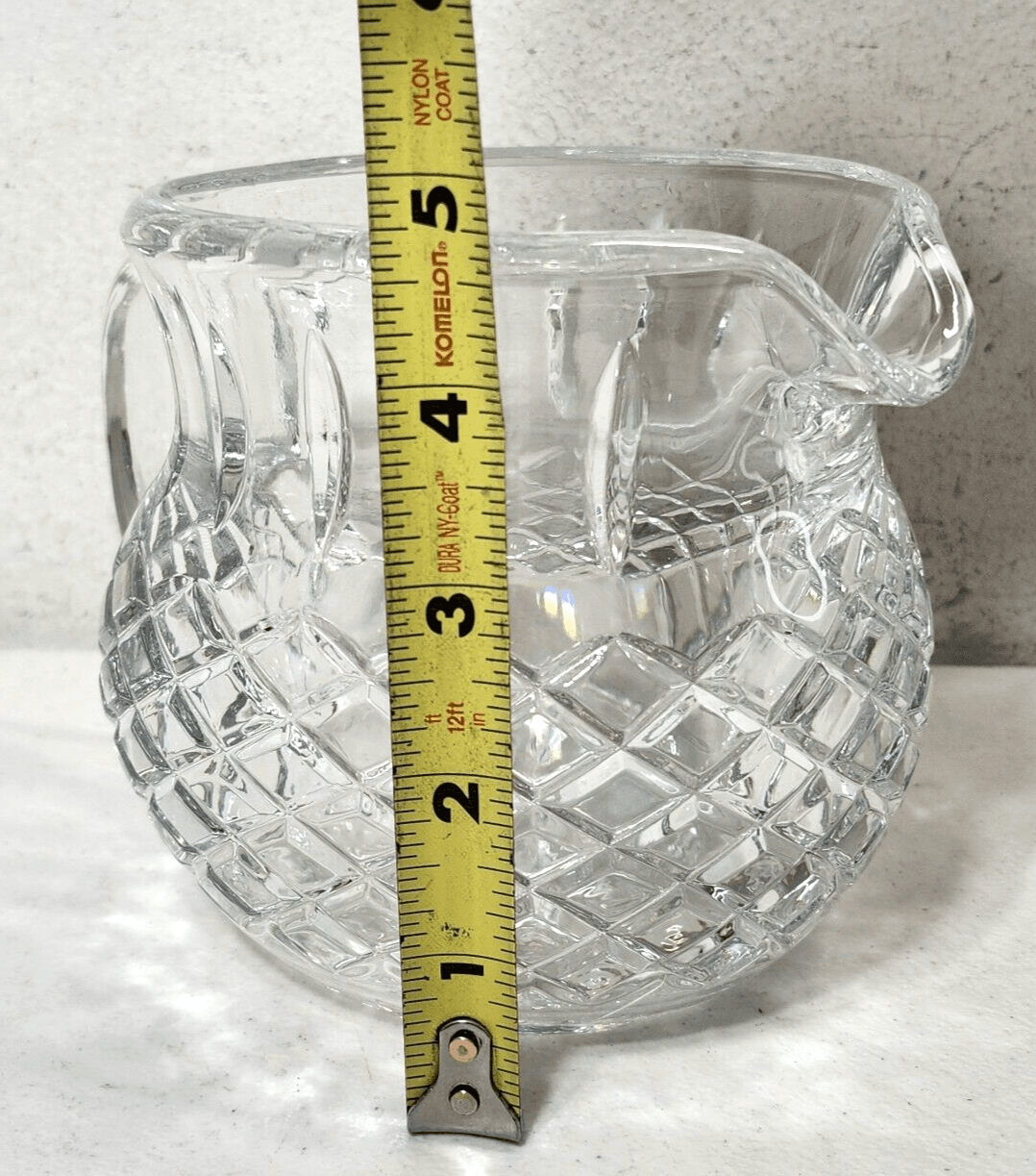 Heavy Prescut Clear Glass 5” Pitcher Diamond Pattern 16 oz Home Decor - Thumbnail 7