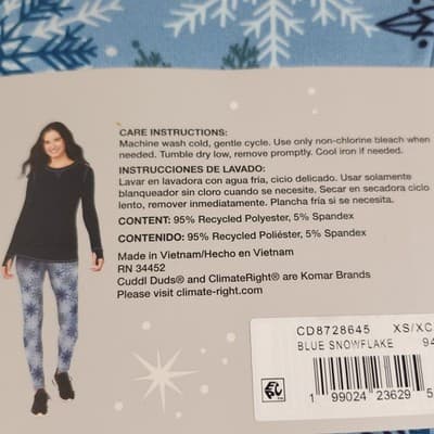 2-Piece ClimateRight by Cuddl Duds Women’s XS Base Layer Top Legging Blue - Thumbnail 6