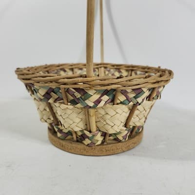Wicker Vintage Easter Basket Handle Weaved Mexico Hand Woven Pink Green - Thumbnail 5