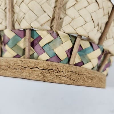 Wicker Vintage Easter Basket Handle Weaved Mexico Hand Woven Pink Green - Thumbnail 13