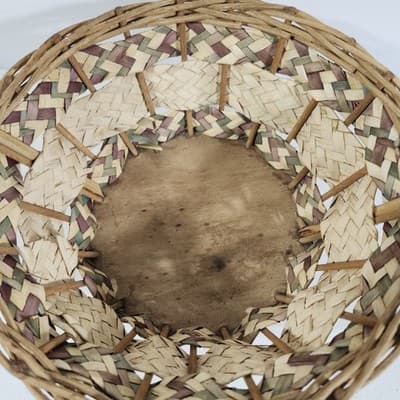 Wicker Vintage Easter Basket Handle Weaved Mexico Hand Woven Pink Green - Thumbnail 3