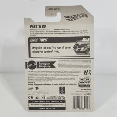 2026 Hot Wheels Pass ‘N Go Monopoly Car 1/64 Toy Vehicle Drop Tops NEW - Thumbnail 4